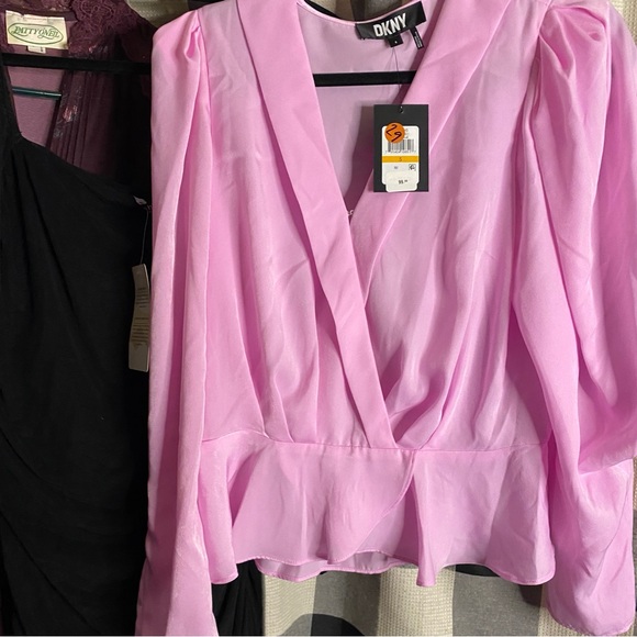 Dkny Tops - DKNY Pink Wrap Peplum Blouse with Notched Collar